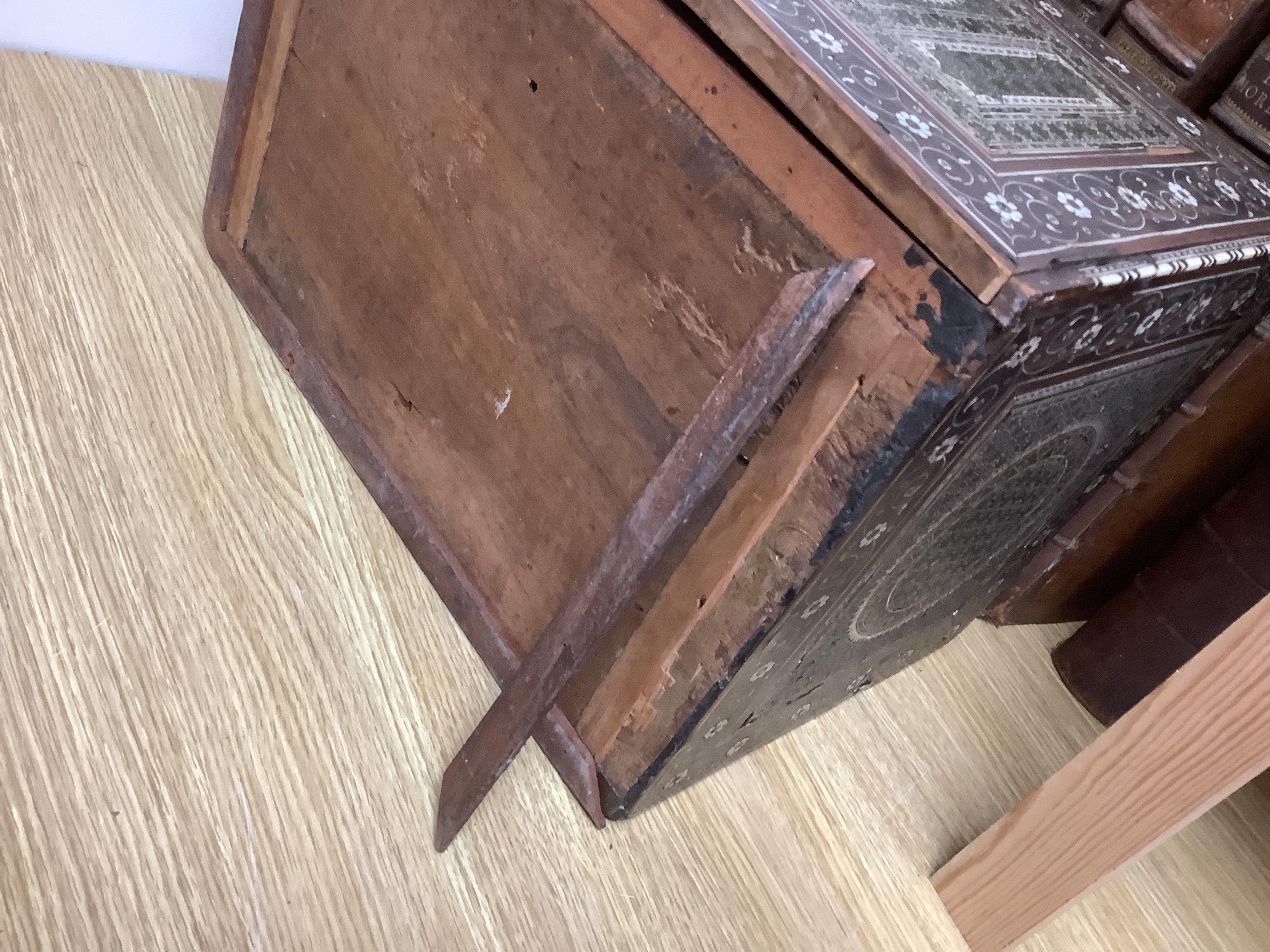 An early 17th century Indo-Portuguese ivory inlaid table cabinet, Gujarat, 29cm high. Condition - poor, losses CITES Submission reference 3XBFQXPT